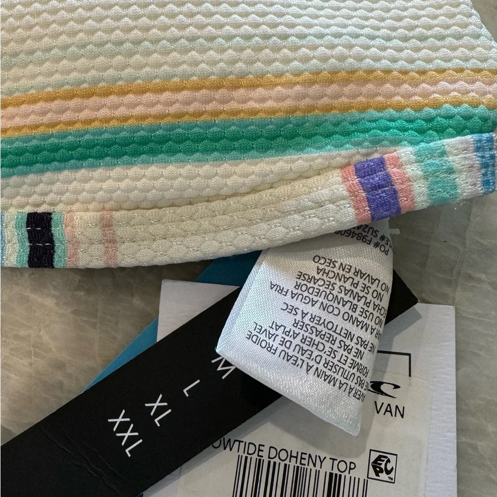 NWT O’Neill LOWTIDE PIQUE DOHENY‎ V-WIRE BRALETTE BIKINI SWIM TOP vanilla stripe